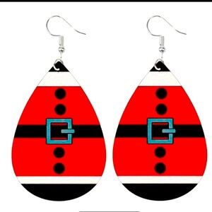Christmas Vegan Leather Santa’s Suit & Belt Buckle Earrings